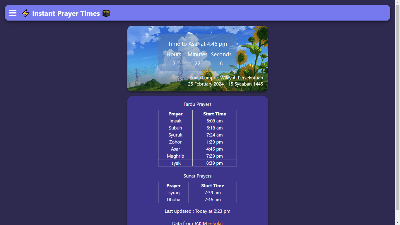 screenshot of instant-waktu-solat application