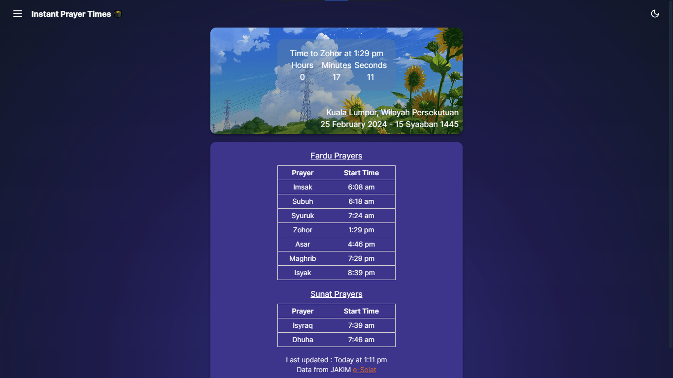 screenshot of instant-waktu-solat application